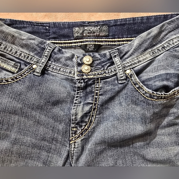 Silver Jeans Suki Flap Blue Boot Cut Jeans Pearl Rivets 2 Button Size 29W 32L - Picture 5 of 13